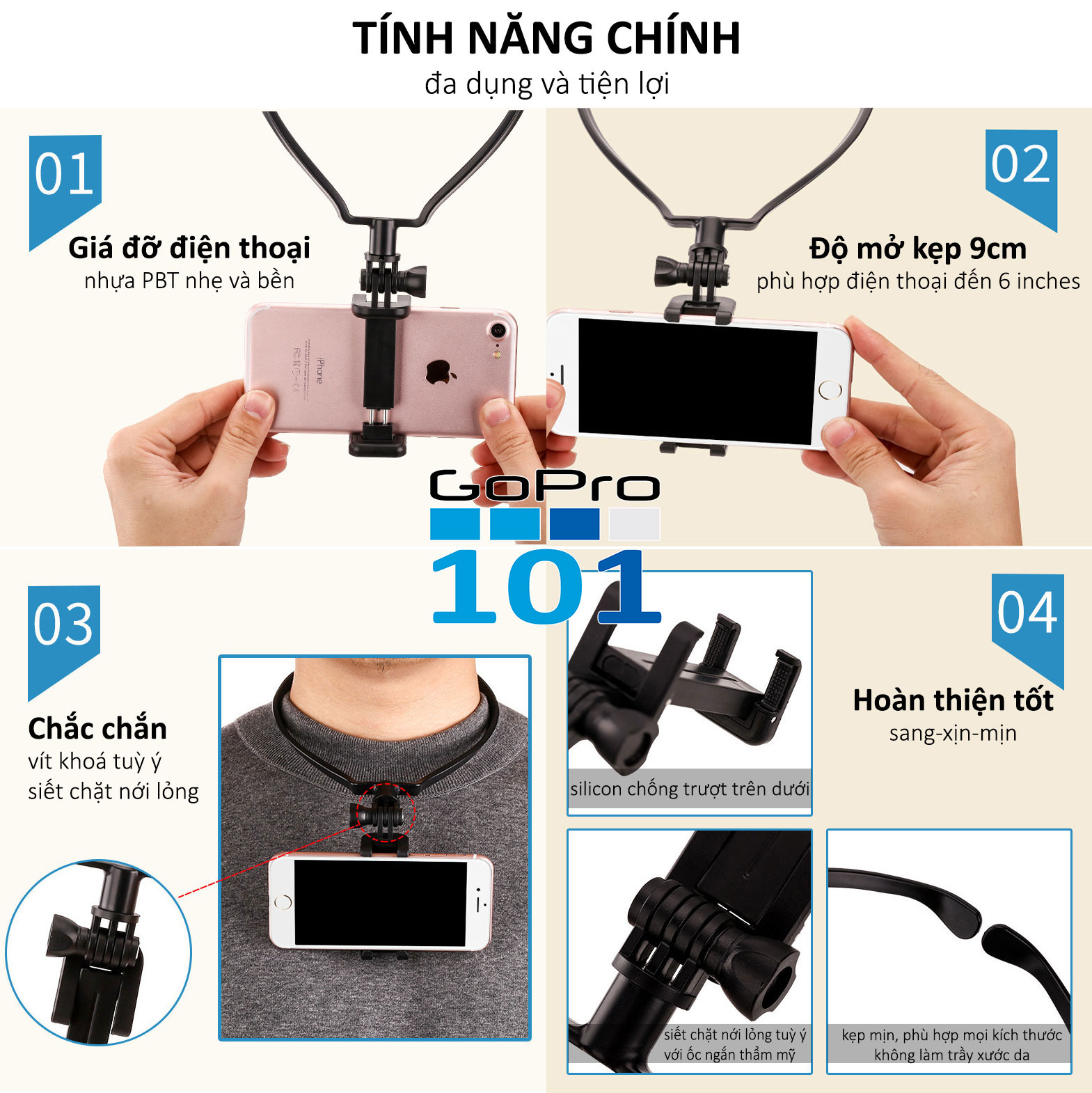 Vòng đeo quay video cho điện thoại, Action Camera bộ tiêu chuẩn Selfie Phụ Kiện - Ảnh 2